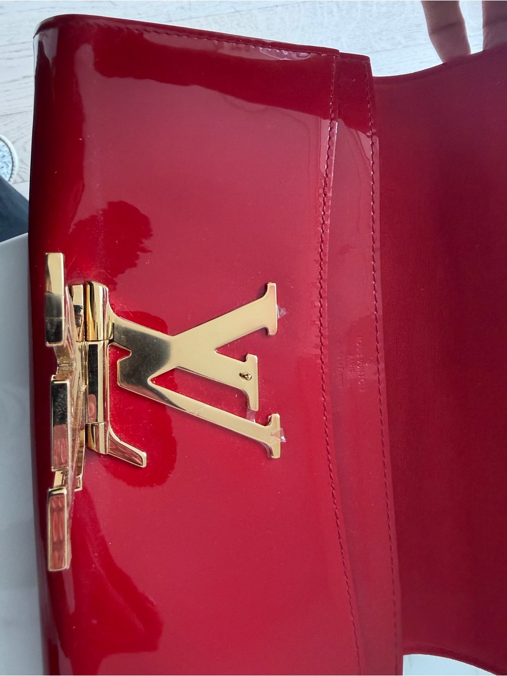 Louis Vuitton Red Patent Clutch with Gold LV Logo - Picture 10 of 13